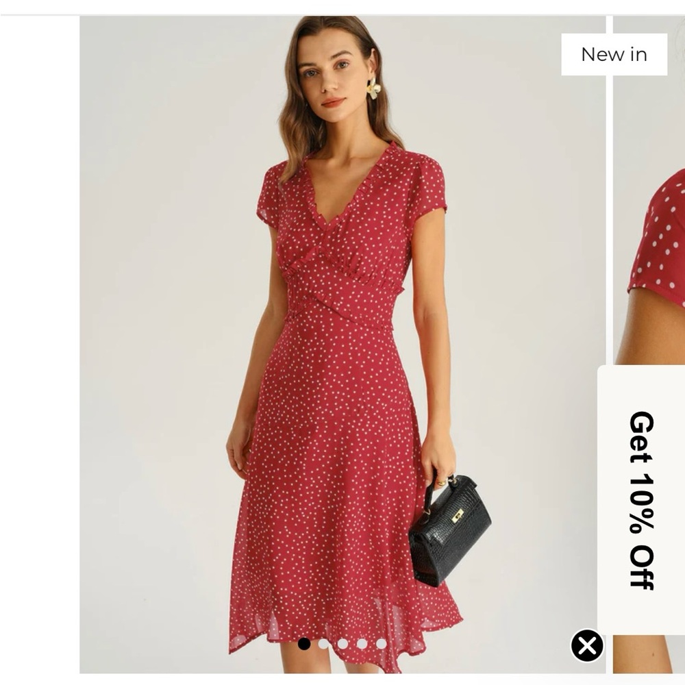 RIHOAS Red and White Polka Dot Midi Dress